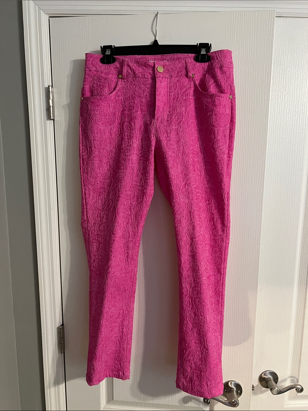 Bright Fuchsia Textured Slim Pants